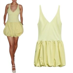 New Zara VIRAL Balloon Mini Dress Sold Out Blogger Fave TikTok Lemon Yellow